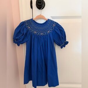 mom&me royal blue rosette smocked dress
